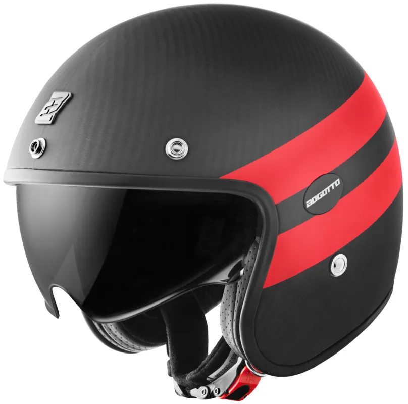 Bogotto V587 Crono Carbon Jet Helmet černá matná/červená - XS Omezená Nabídka