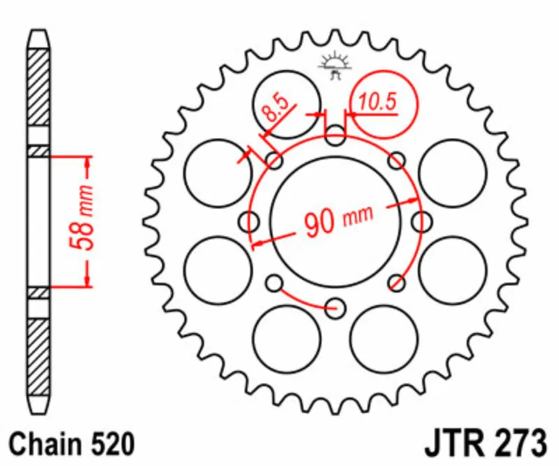 Autentický JT SPROCKETS Standardní ocelová korunka 273 - 520 - JT SPROCKETS