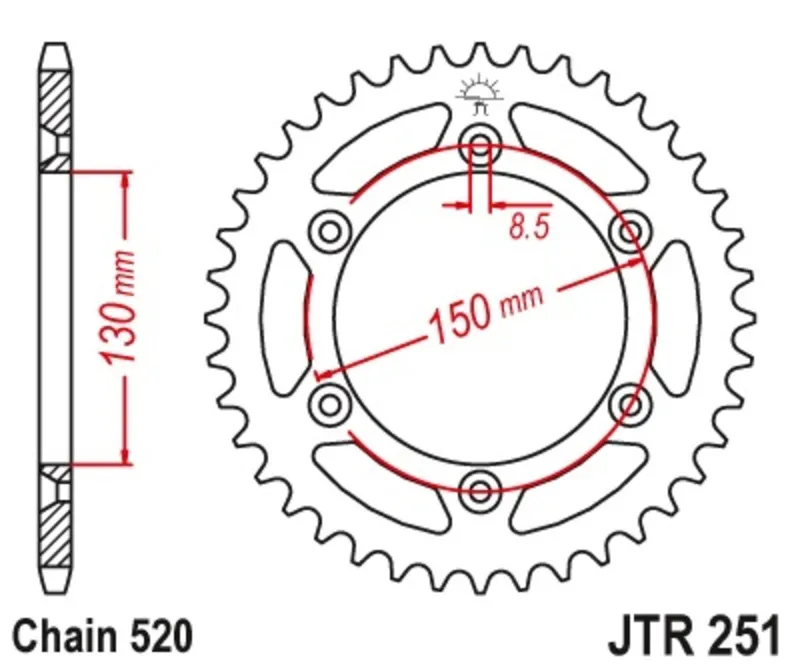 JT SPROCKETS Nerezavějící ocelová korunka 251 - 520 - JT SPROCKETS Oblíbený