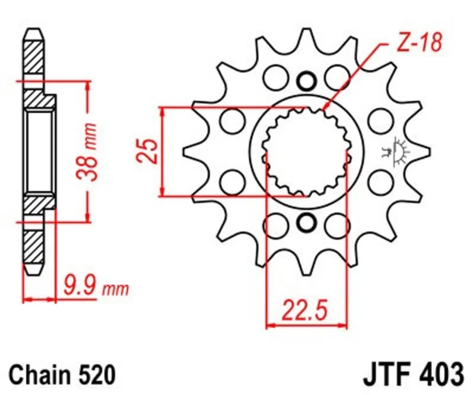 Značkový Řetězové kolečko JT JTF 403-14 14 zubů, 520