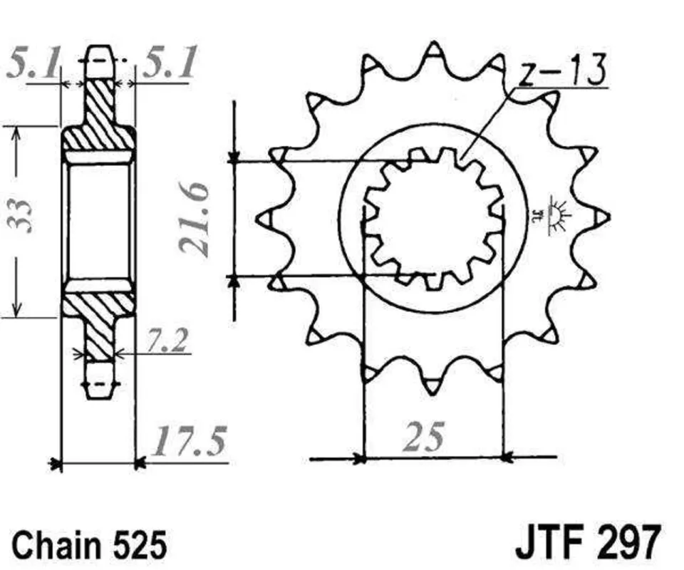 Zlevněný Řetězové kolečko JT JTF 297-15RB 15 zubů, 525 pogumované